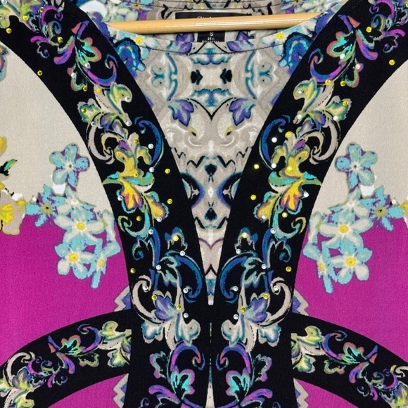 Style&Co Shift Dress Boat neckline Bell Sleeve Stretch Sz Small Floral Disco - Picture 7 of 16